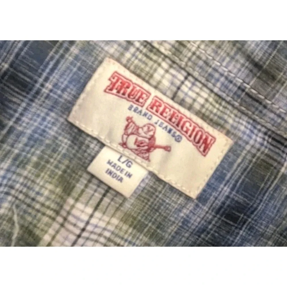True Religion Button Up Shirt Mens Large Plaid Western Cowboy Collared L Tee